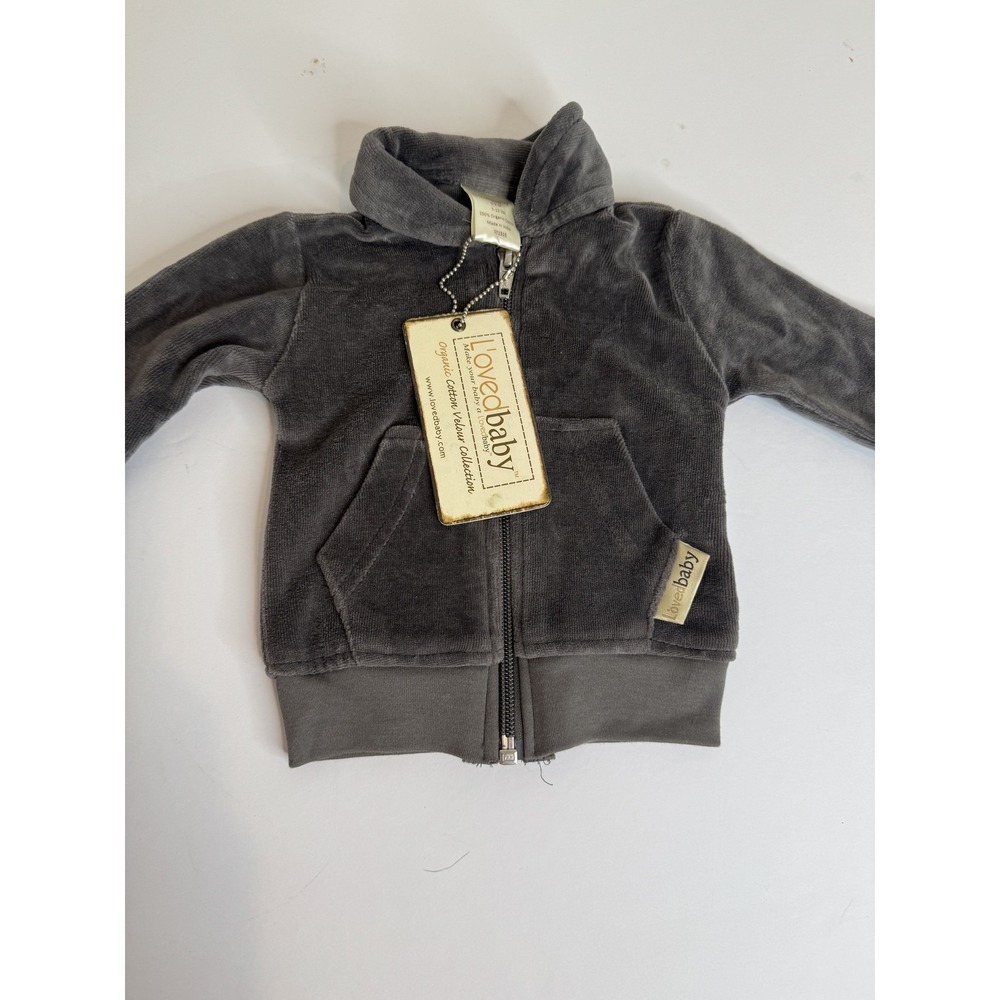 Lovedbaby Organic Cotton Velour Hoodie Jacket Newborn 0-3 Months Gray New Tags